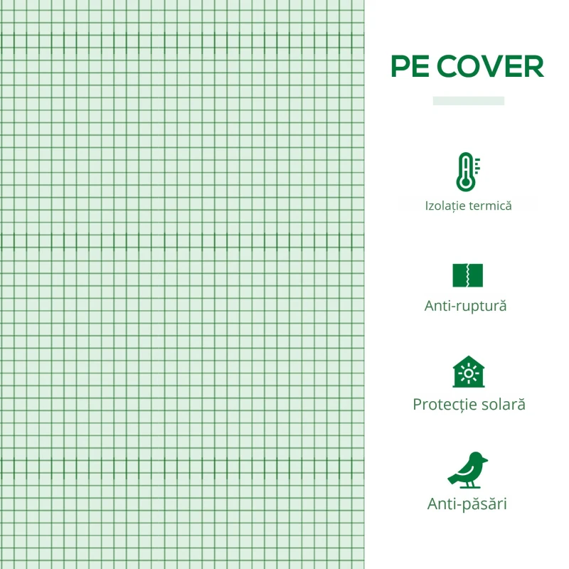 Outsunny Sera de gradina din PE si otel cu 4 carlige, 2 ferestre laterale si copertina superioara ranforsata, 200x77x148-169 cm