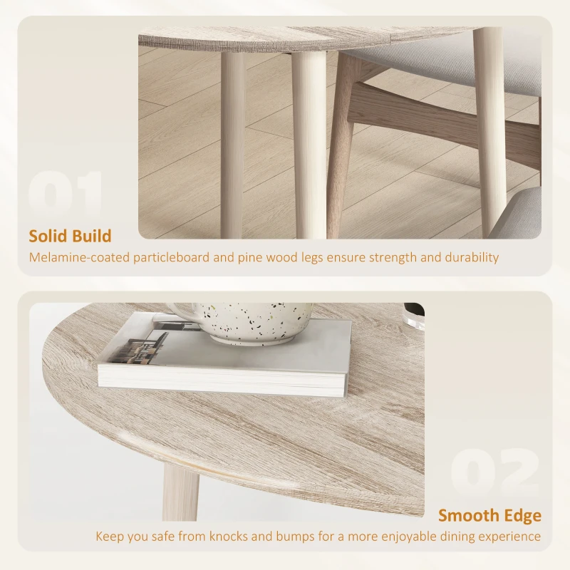 HOMCOM Folding Dining Table for 4, Round Drop Leaf Table, Modern Space Saving Small Kitchen Table with Wood Legs for Dining Room, Natural