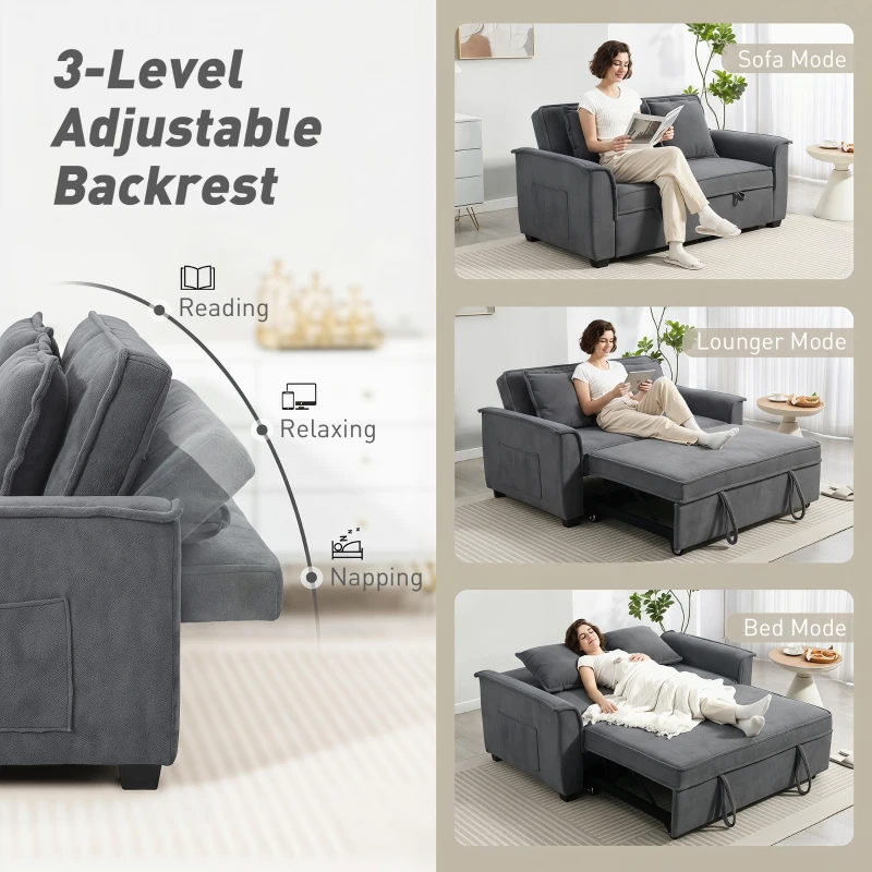 HOMCOM Futon-Schlafsofa, verstellbare Rückenlehne, 2-Sitzer mit 2 Kissen, Dunkelgrau