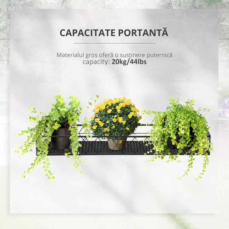 Jardiniera de Exterior Outsunny cu Carlige pentru Balustrada, Suport Ghivece pentru Balcon si Terasa din Metal