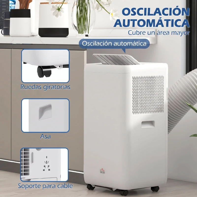 HOMCOM Aire Acondicionado Portátil 12000 BTU 5 en 1 Enfriamiento Deshumidificador Ventilador Temporizador para 35 m² Blanco