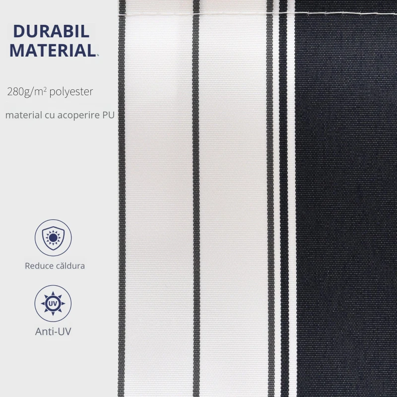 Outsunny Perdea Soare Rulanta de Perete Manuala cu Dungi , Albastr si alb, 2.5x2m