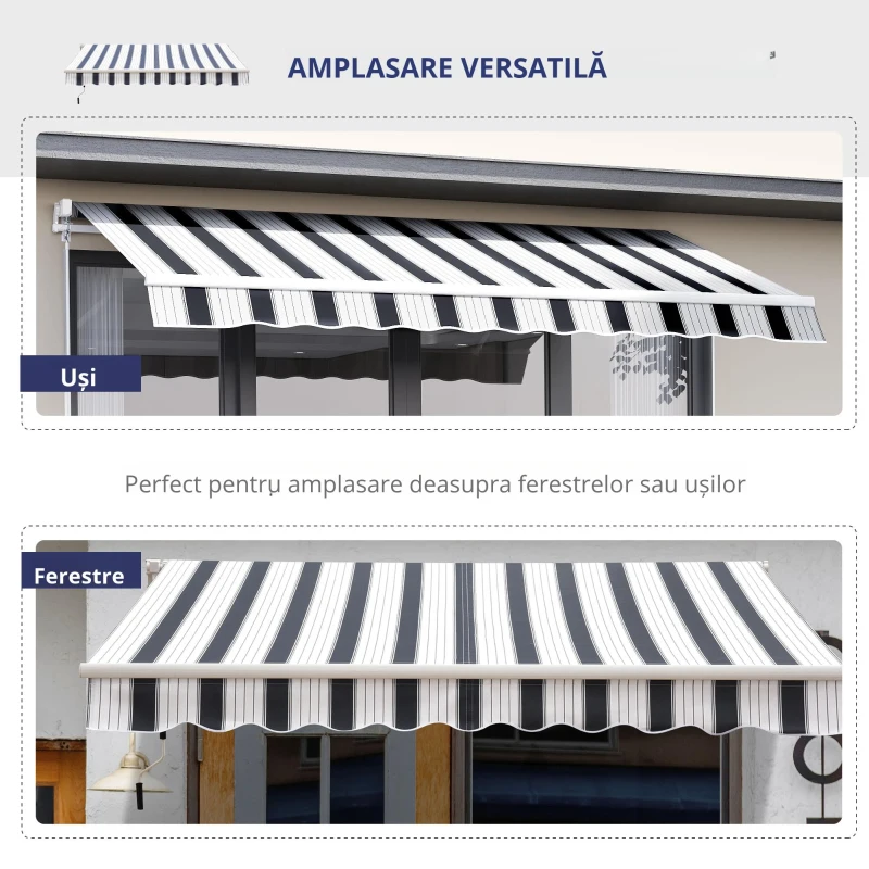 Outsunny Perdea Soare Rulanta de Perete Manuala cu Dungi , Albastr si alb, 2.5x2m
