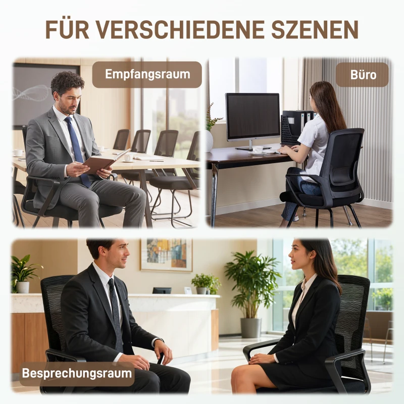 HOMCOM Bürostuhl Besucherstuhl mit Armlehne, Lendenstütze, Netzbespannung für Büro, Konferenzraum Schwarz