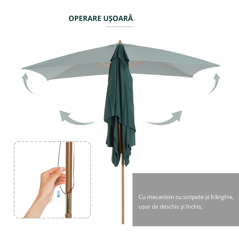 Outsunny Umbrela din Lemn pentru Extern Gradina 2X3M Verde