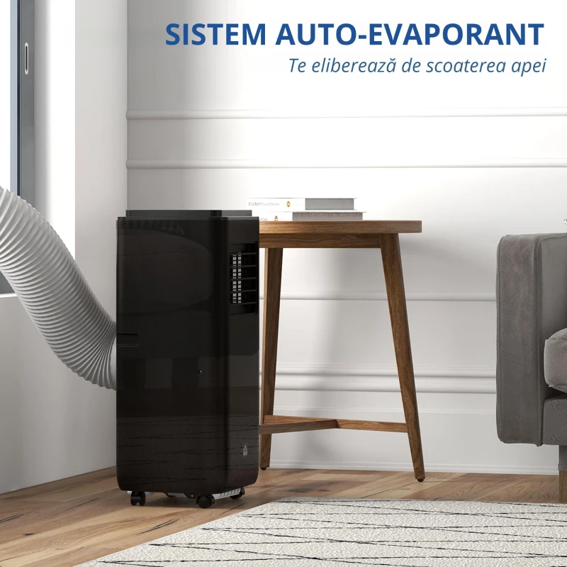 HOMCOM Aer condiționat portabil de 950W cu 5 moduri și 3 viteze, din plastic ABS și oțel, 33x28x70,4 cm, negru