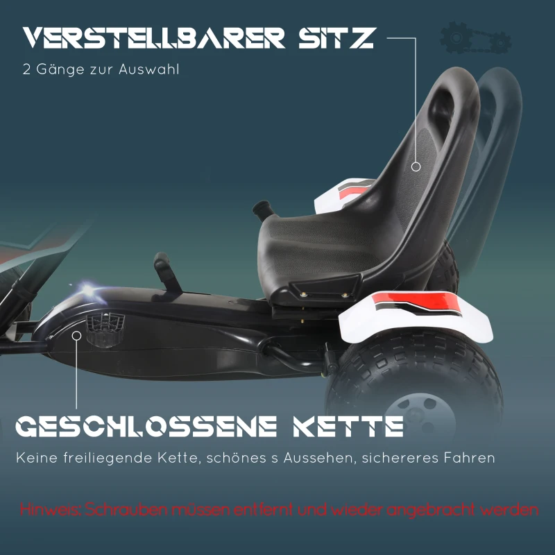 HOMCOM skelter kindervoertuig trapauto met pedaal voor 3-8 jaar staal wit(m-4)