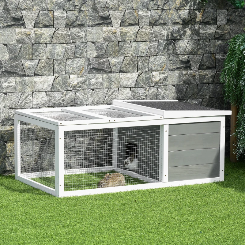 PawHut Conigliera Impermeabile con Ampio Spazio, in Legno Massiccio, 115x66x47,5 cm, Grigio