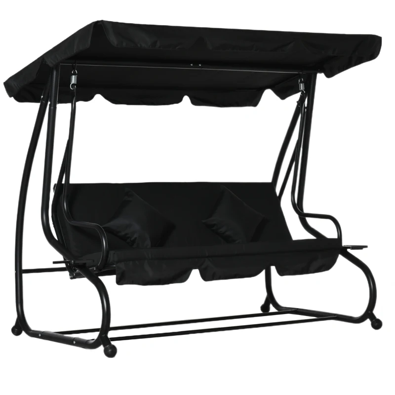 Outsunny Three-Person garden Swing Chair, with Adjustable Canopy - Black