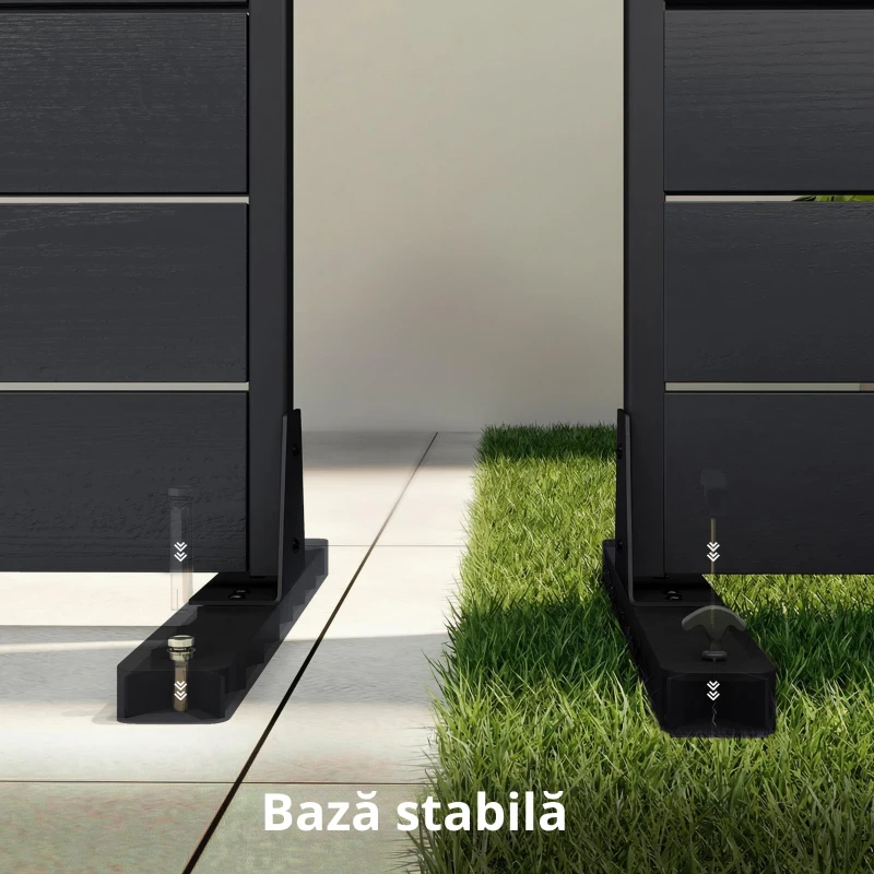 Outsunny Paravan din 6 panouri din HDPE 120x174 cm, separator de încăperi cu suport, aspect de lemn, negru
