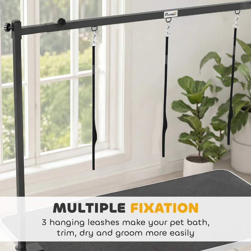 PawHut Dog Grooming Arm Adjustable H-Shape Dog Grooming Table Arm with Clamp and 3 Nooses Black