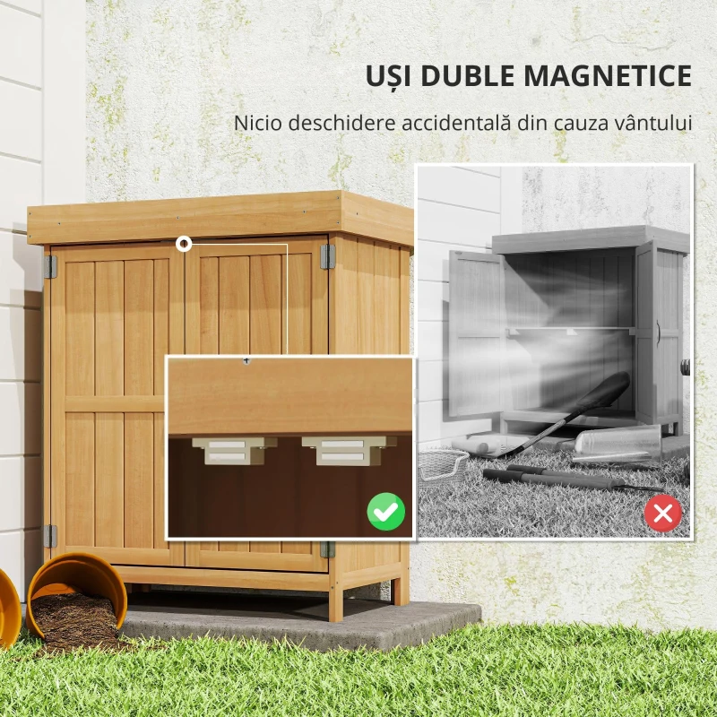 Outsunny Dulap Exterior Lemn 74×43×88 cm – 2 Rafturi pentru Scule Gradina