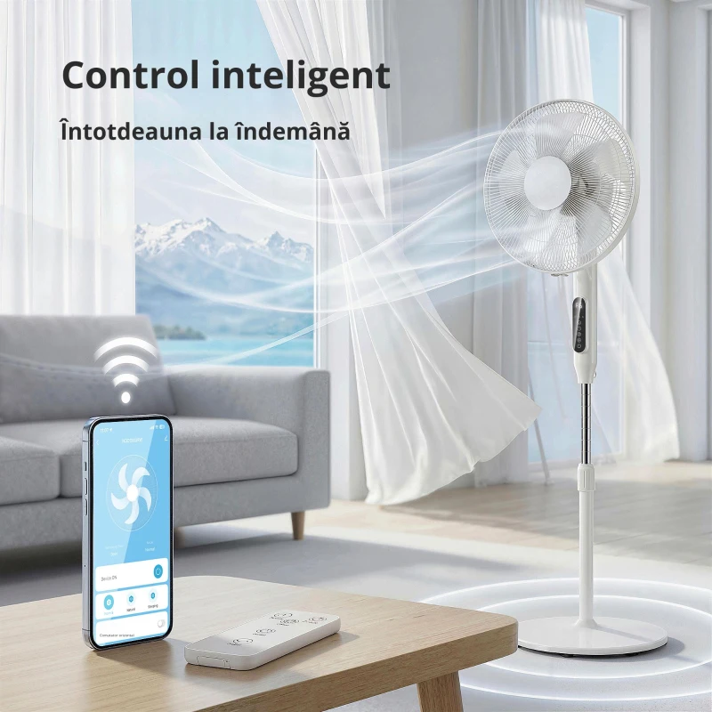 HOMCOM Ventilator pe Suport cu Telecomandă, Ventilator Vertical, Alb