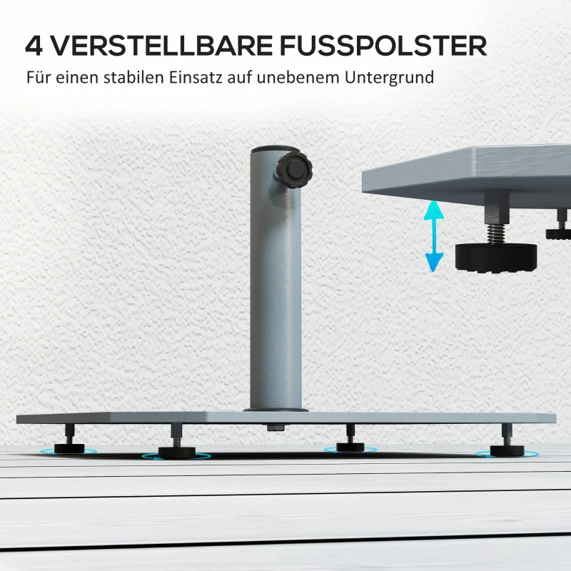 Outsunny Sonnenschirmständer aus Metall 18,5 kg Schirmständer mit Rollen, Quadratisch Schirmhalter für Sonnenschirm 32/38/48mm