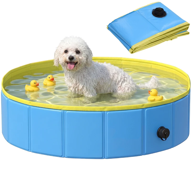 PawHut Foldable Dog Pool for Puppies and Ducks Dog Paddling Pool Bath Tub, Blue, 80 x 20 cm