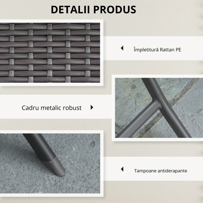 Outsunny Set Mobilier pentru Grădină din Poly Ratan 3buc Set Masă și 2 Scaune pentru Grădină Pliabile Negru