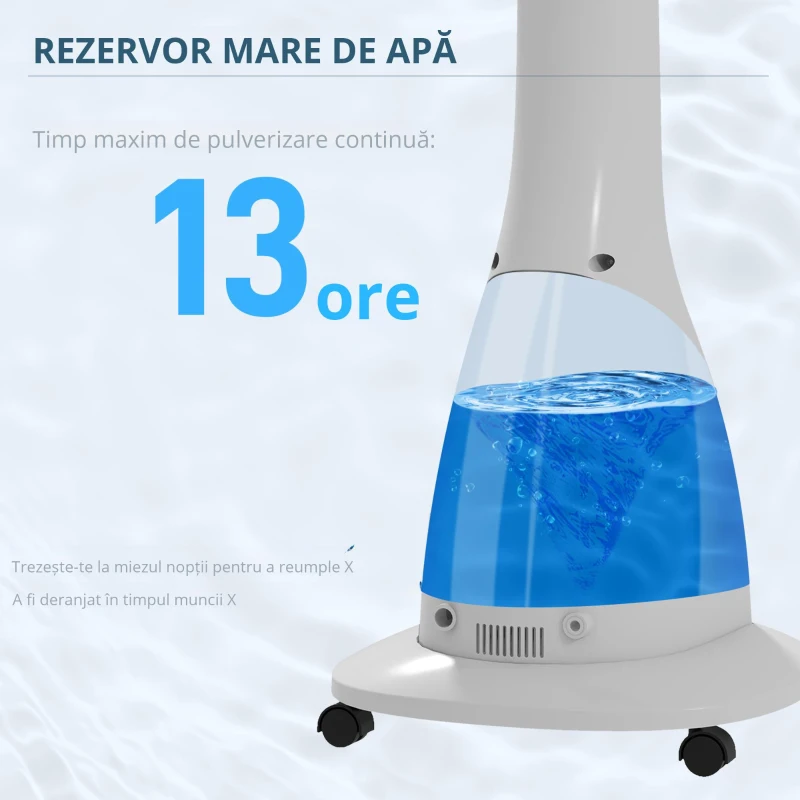 HOMCOM Ventilator cu Nebulizator, Rezervor de 3L, 3 Moduri și 3 Viteze, 44.5x38.5x120 cm, Alb și Negru