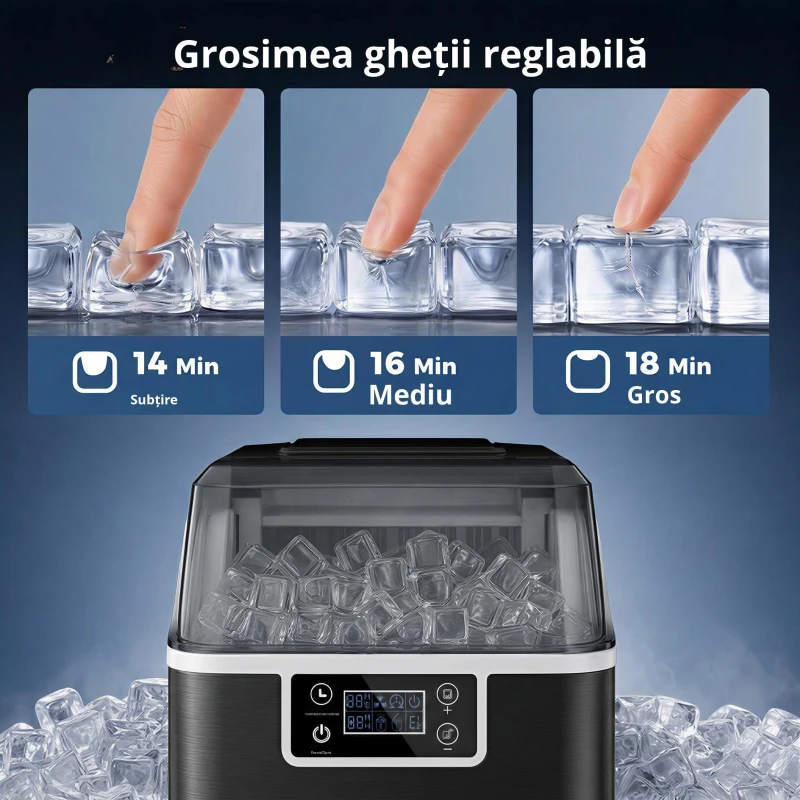HOMCOM Mașină de Gheață 20kg în 24 de Ore, 24 Cuburi în 14-18 Minute și Sistem Auto-curățare, Neagră
