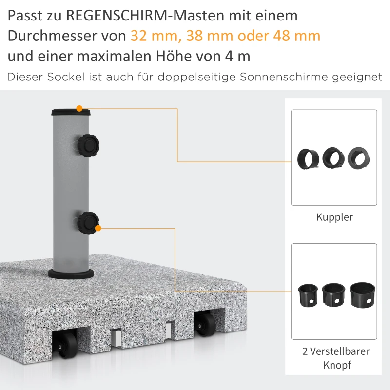 Outsunny Granieten parasolvoet, 28 kg, wielen, voor parasolpalen van 32/38/48 mm, Grijs