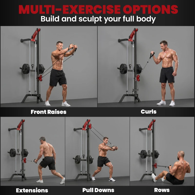 SPORTNOW Cable Station, Wall-Mounted, Adjustable 16-Position Pulleys Machine, Black.
