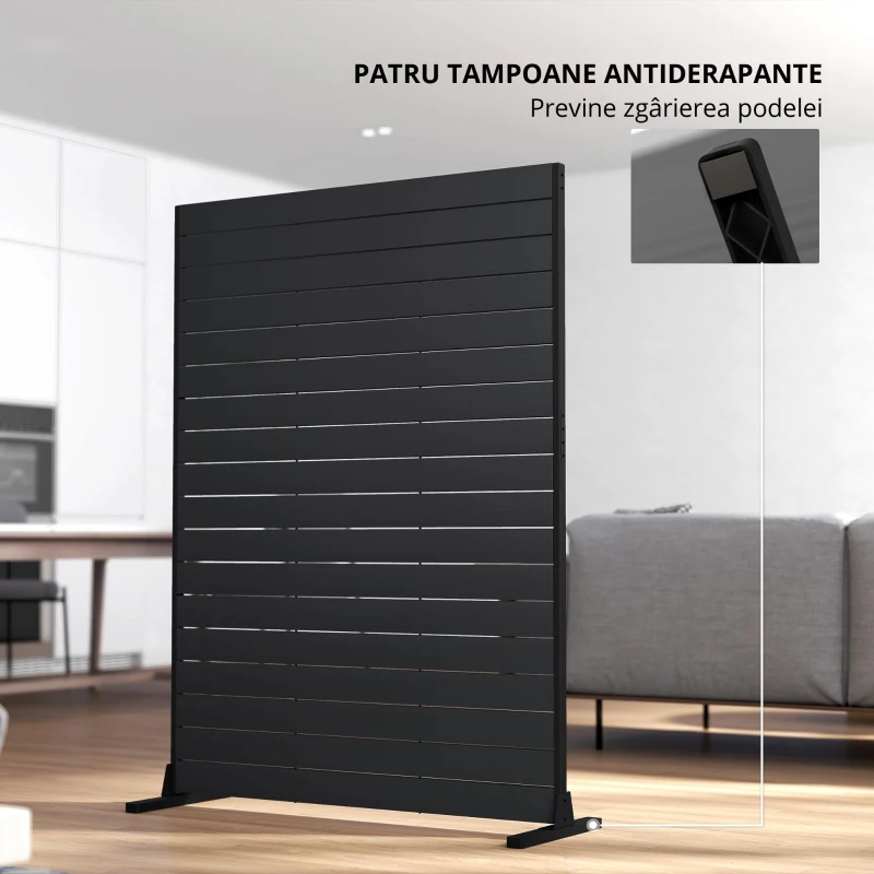Outsunny Paravan din 6 panouri din HDPE 120x174 cm, separator de încăperi cu suport, aspect de lemn, negru