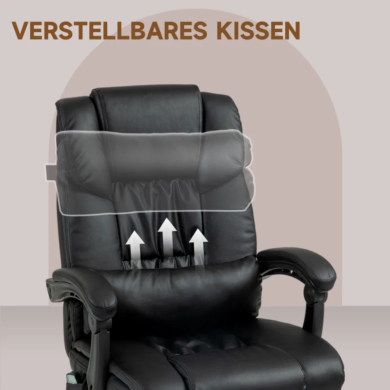 Vinsetto Ergonomische Bureaustoel met Massagefunctie, Schrijftafelstoel met Voetensteun, Hoge Rugleuning, Verstelbare Lendensteun - Zwart