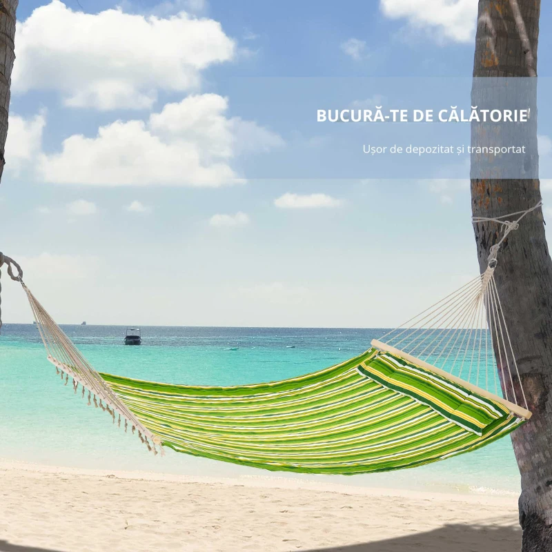 Outsunny hamac dublu cu perne, 2,84×1,4 m, verde si galben
