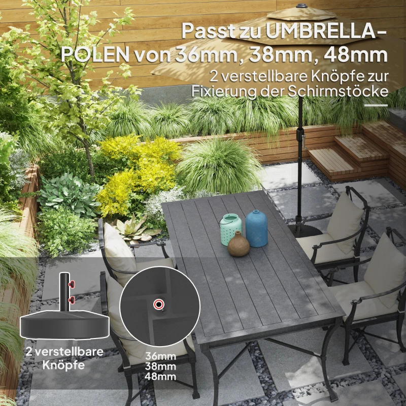 Outsunny Sonnenschirmständer bis 30 kg befüllbar Schirmständer Rund Schirmhalter für Sonnenschirm 36/38/48mm Schwarz