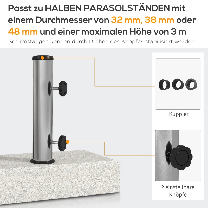 Outsunny Sonnenschirmständer 25 kg, Parasolvoet van graniet, voor parasolstokken Ø32/38/48 mm, Grijs