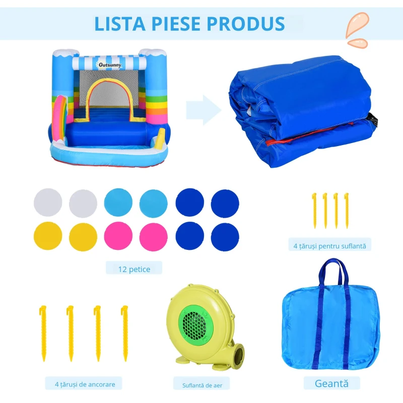 Outsunny Castel Gonflabil pentru Copii cu Trambulina si Piscina Pompa Inclusa