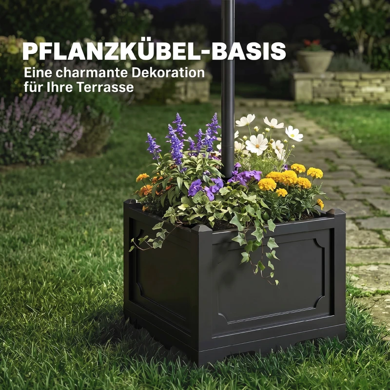 Outsunny Solar Laterne Stehleuchte aus Metall, Gartenlaterne mit Lichtsteuerung, 189 cm hoch, Windlicht Außenleuchte, Wasserdicht IP44 mit Blumentopf-Basis für Garten Balkon Deko Schwarz
