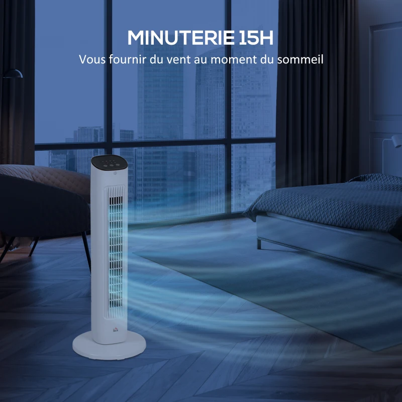 HOMCOM Ventilateur colonne 50W avec télécommande silencieux 3 vitesses minuterie et oscillation 85° 30 x 30 x 78 cm blanc