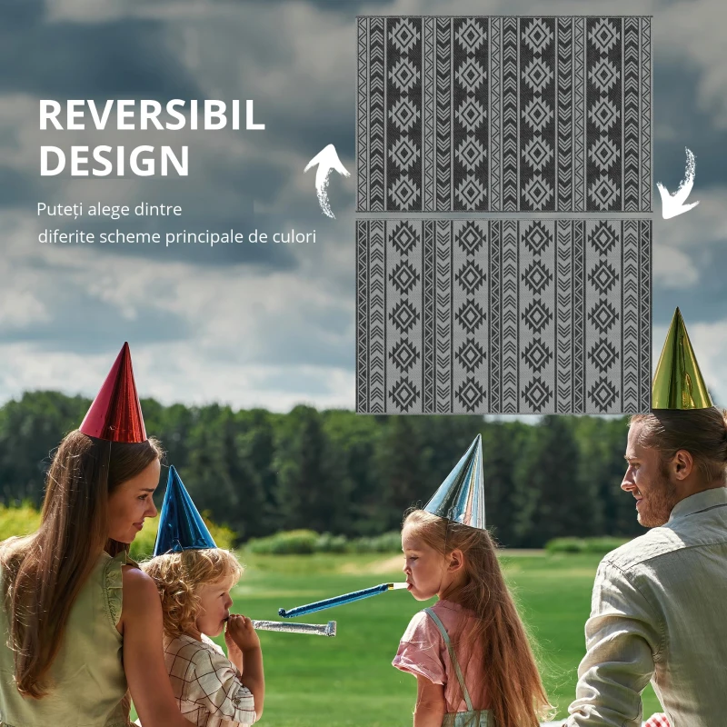 Outsunny Covor Exterior 1,8×2,75 m – Reversibil & Impermeabil, Plastic Paie