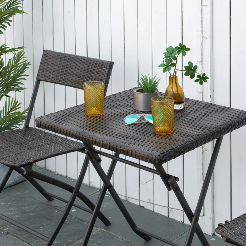 Outsunny Set Mobilier pentru Grădină din Poly Ratan 3buc Set Masă și 2 Scaune pentru Grădină Pliabile Negru