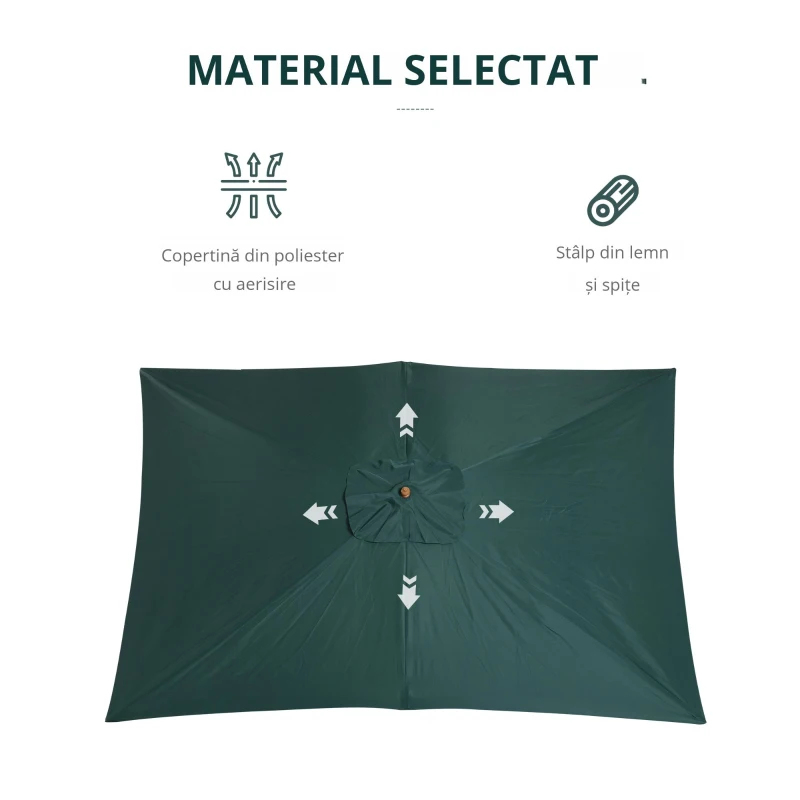 Outsunny Umbrela din Lemn pentru Extern Gradina 2X3M Verde