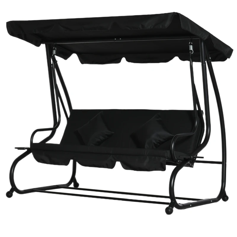 Outsunny Three-Person garden Swing Chair, with Adjustable Canopy - Black