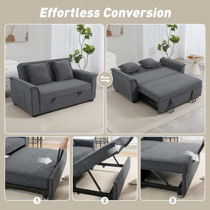 HOMCOM Futon-Schlafsofa, verstellbare Rückenlehne, 2-Sitzer mit 2 Kissen, Dunkelgrau