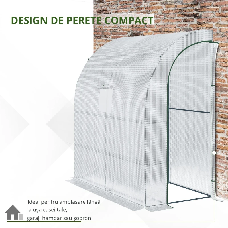 Outsunny 7' x 3' x 7' Outdoor Walk-In Greenhouse, Plant Nursery with Roll-up Windows, PE Cover, and 3 Wire Shelves, White