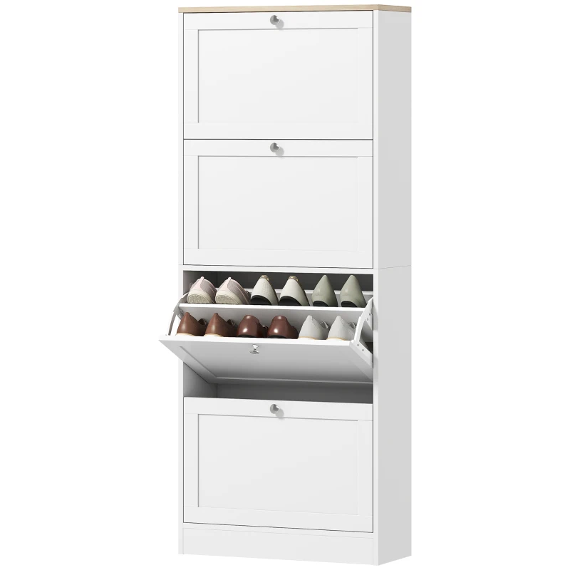 HOMCOM Dulap Îngust pentru Pantofi cu 3 Sertare și Rafturi Reglabile pe 2 Niveluri, 60x23,5x115 cm, Alb