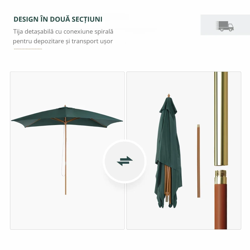 Outsunny Umbrela din Lemn pentru Extern Gradina 2X3M Verde
