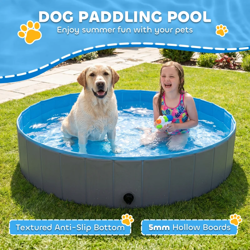 PawHut Foldable Dog Pool for Puppies and Ducks Dog Paddling Pool Bath Tub, Dark Grey, 160 x 30cm
