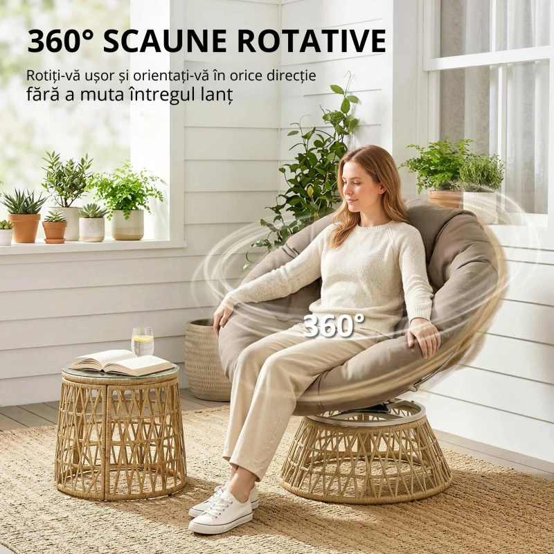 Outsunny Set de bistro pentru balcon, set de terasă, set rezistent la intemperii, perne detașabile, 85 cm x 70 cm x 82 cm, Natural + Maro deschis