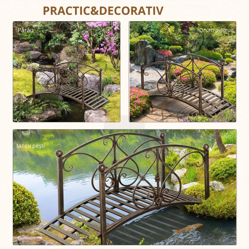 Podet de Gradina Outsunny Vintage din Metal, Pod Decorativ cu Elemente Florale, 99x68x53cm, Bronz