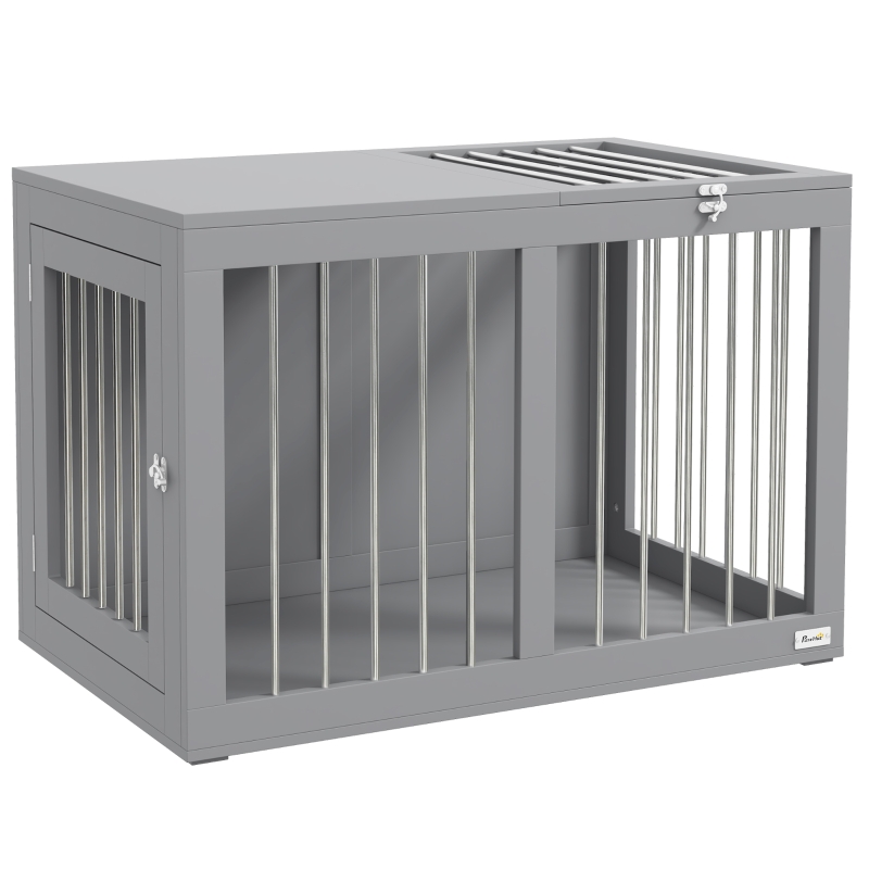 PawHut Hundekäfig Hundebox Hundetransportbox,  2 Türen, verriegelbar, Stahlgitter, 80 cm x 50 cm x 56,5 cm, Grau
