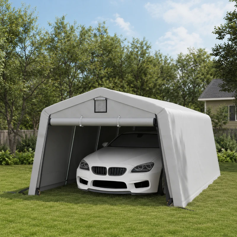 Outsunny Carpa garaje cobertizo 6,2x3,3x2,4 m acero galvanizado resistente PE de alta densidad 150 g/m² impermeable anti-UV