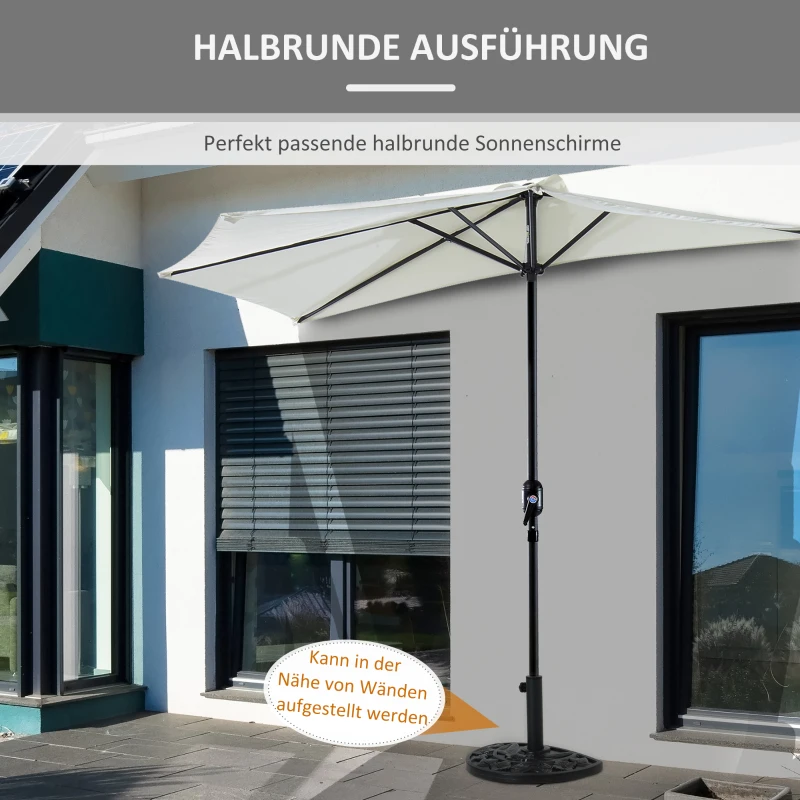 Outsunny Halfronde Parasolvoet, 9 kg, Bloemendesign, HDPE/Cement, voor Parasolstokken Ø35/38/48 mm