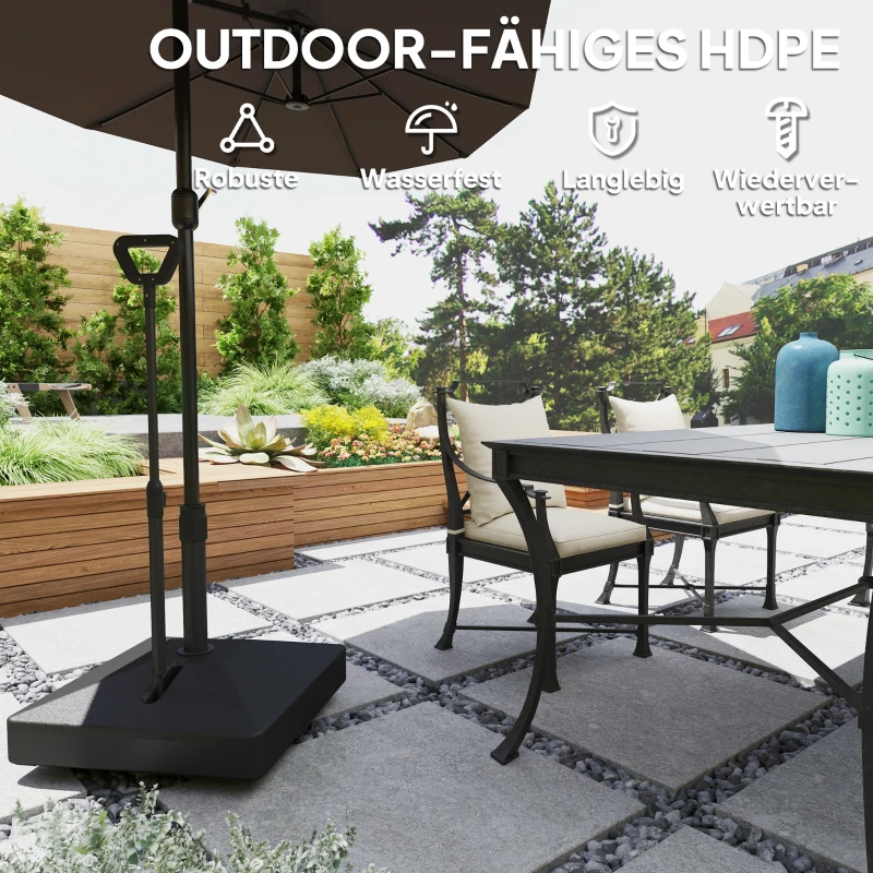 Outsunny Gartenschirmständer, Sonnenschirmbasis mit verstellbaren Rädern, mit Wasser und Sand befüllbar, Kunststoff, Schwarz