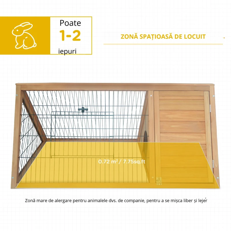 PawHut Clapier triunghiular de sol, tarc exterior, cuib dublu uși pentru iepuri, pui de găină, broască țestoasă, dim. 116L x 62,2l x 52,5H cm, lemn masiv de pin