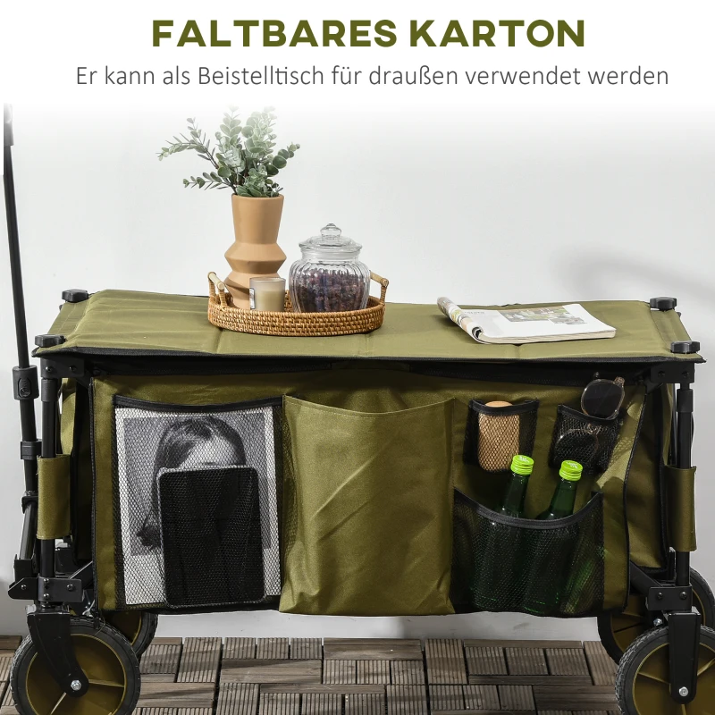 Outsunny Bollerwagen, klappbar, 5 Seitentaschen, einziehbare Griff, bis 120 kg belastbar, Stahl, 108 x 55 x 93 cm, Grün