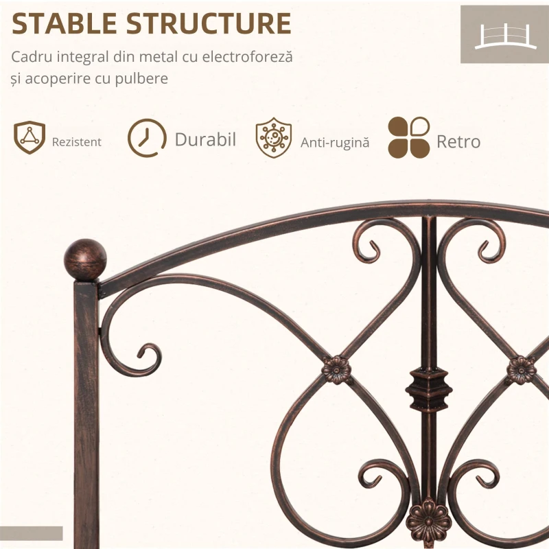 Podet de Gradina Outsunny Vintage din Metal, Pod Decorativ cu Elemente Florale, 99x68x53cm, Bronz